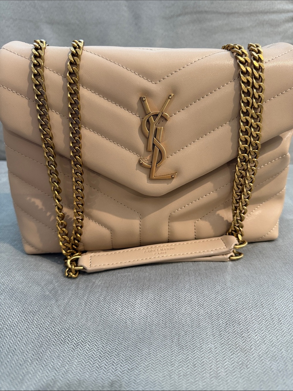 Saint Laurent Quilted Leather Shoulder Bag in Light Pink with Gold Hardware